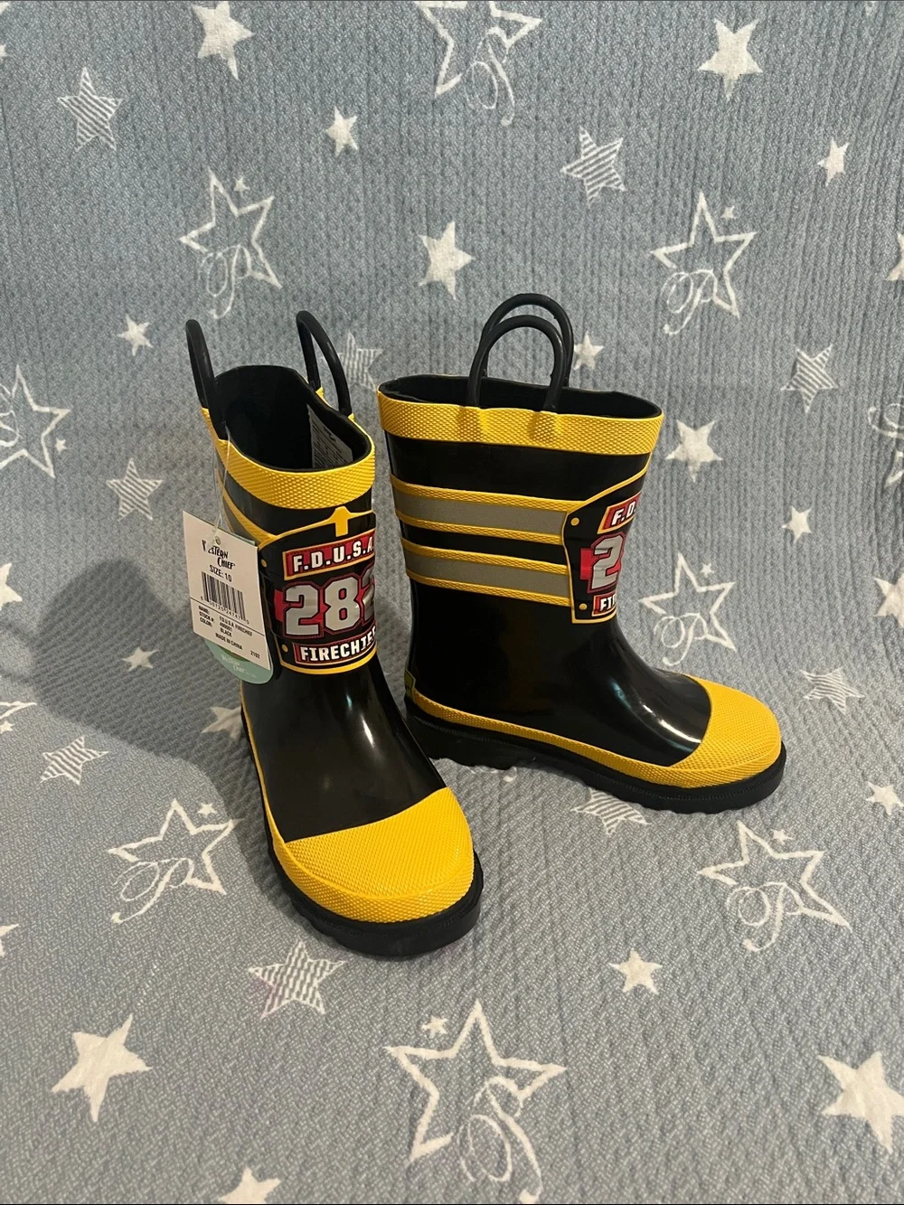 Western Chief Kids Black & Yellow Firefighter Rain Boots 10 toddler boy